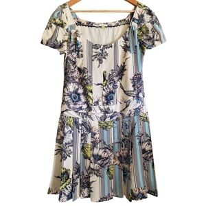 ANTHROPOLOGIE LEIFSDOTTIR 100% Silk Retro Drop Waist Feminine Floral Dress Sz 6